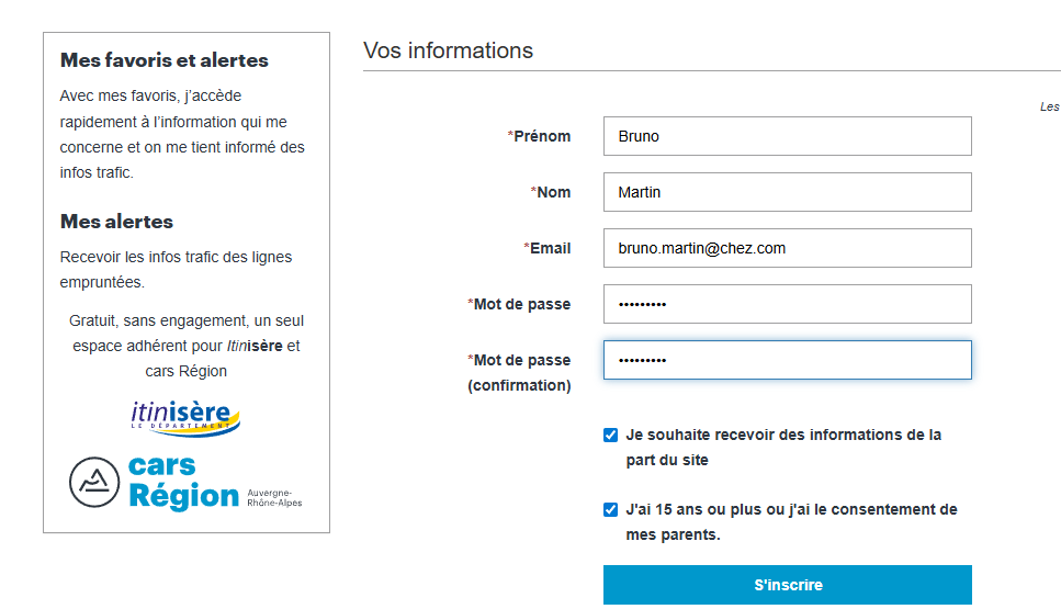 Capture d'écran Formulaire d'inscription