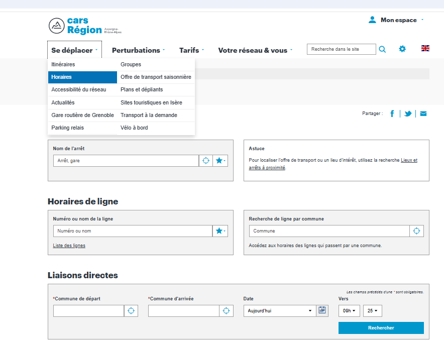 Capture d'écran Horaire de ligne